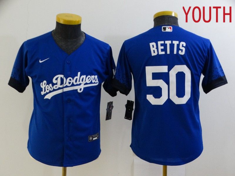 Youth Los Angeles Dodgers 50 Betts Blue City Edition Game Nike 2021 MLB Jersey